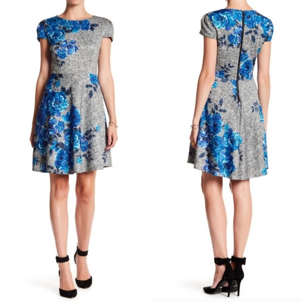 Betsey Johnson blue floral fit and flare dress